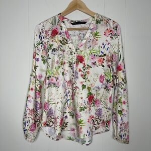 Zara Basic Flower Blouse, Size XS, Made in Spain